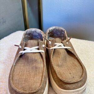 Hey Dude Tan Canvas Slip-On Loafers with Floral Lining